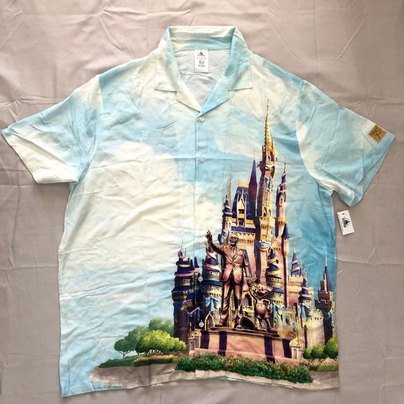 Walt Disney World 50Th Anniversary Castle Woven Button Down Camp Shirt XL - NEW - Picture 3 of 5